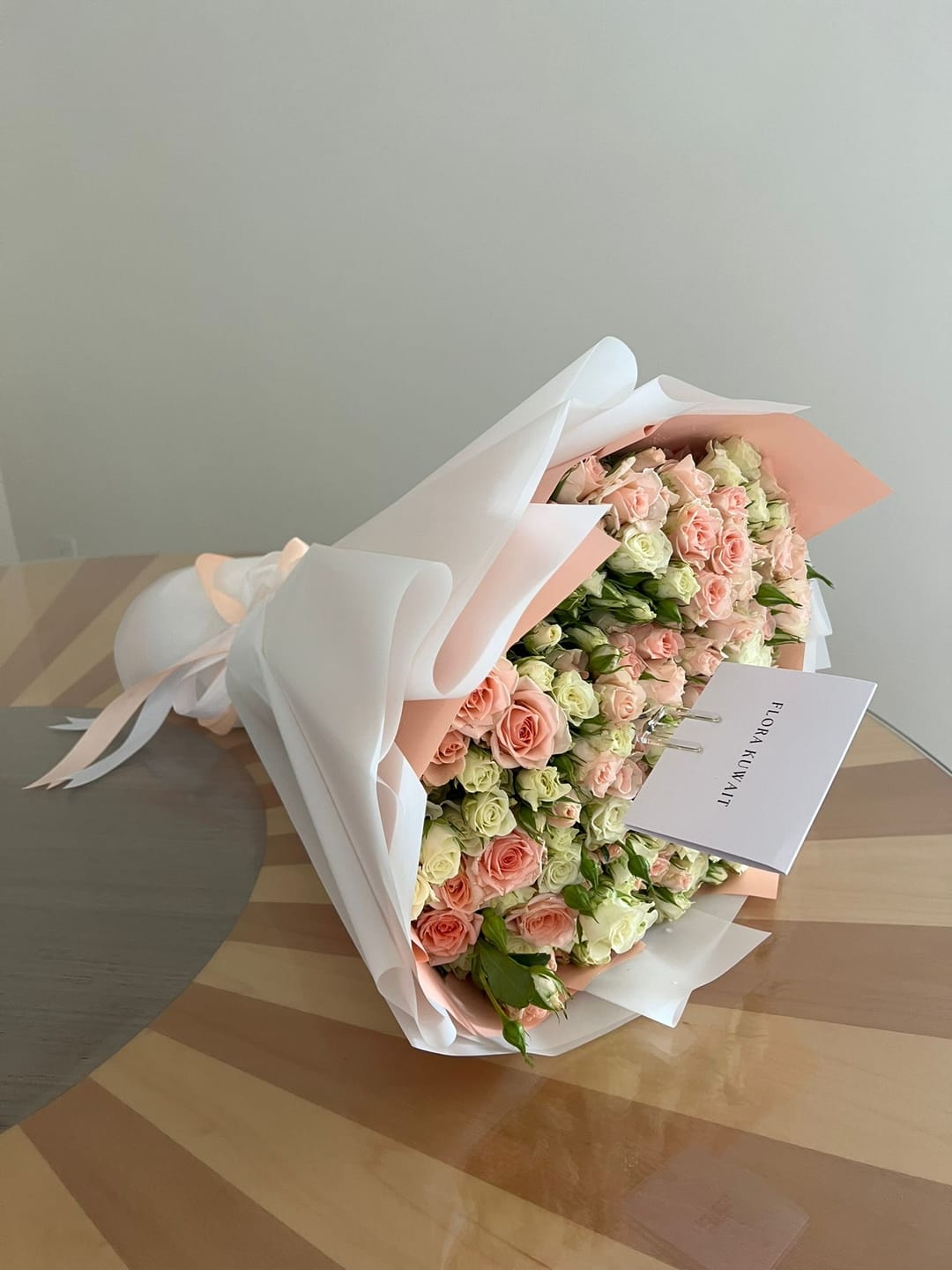 Customer photo review of Peach & White Spray Roses Bouquet