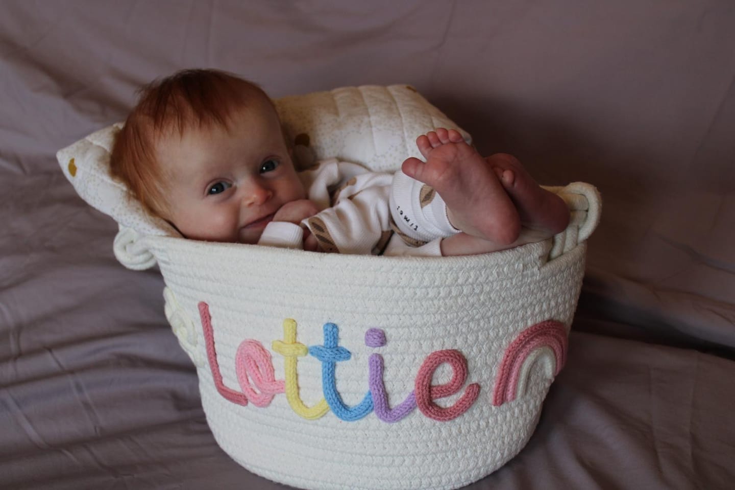 Customer photo review of Baby Knits™  Multicolor Personalized Knitted Basket