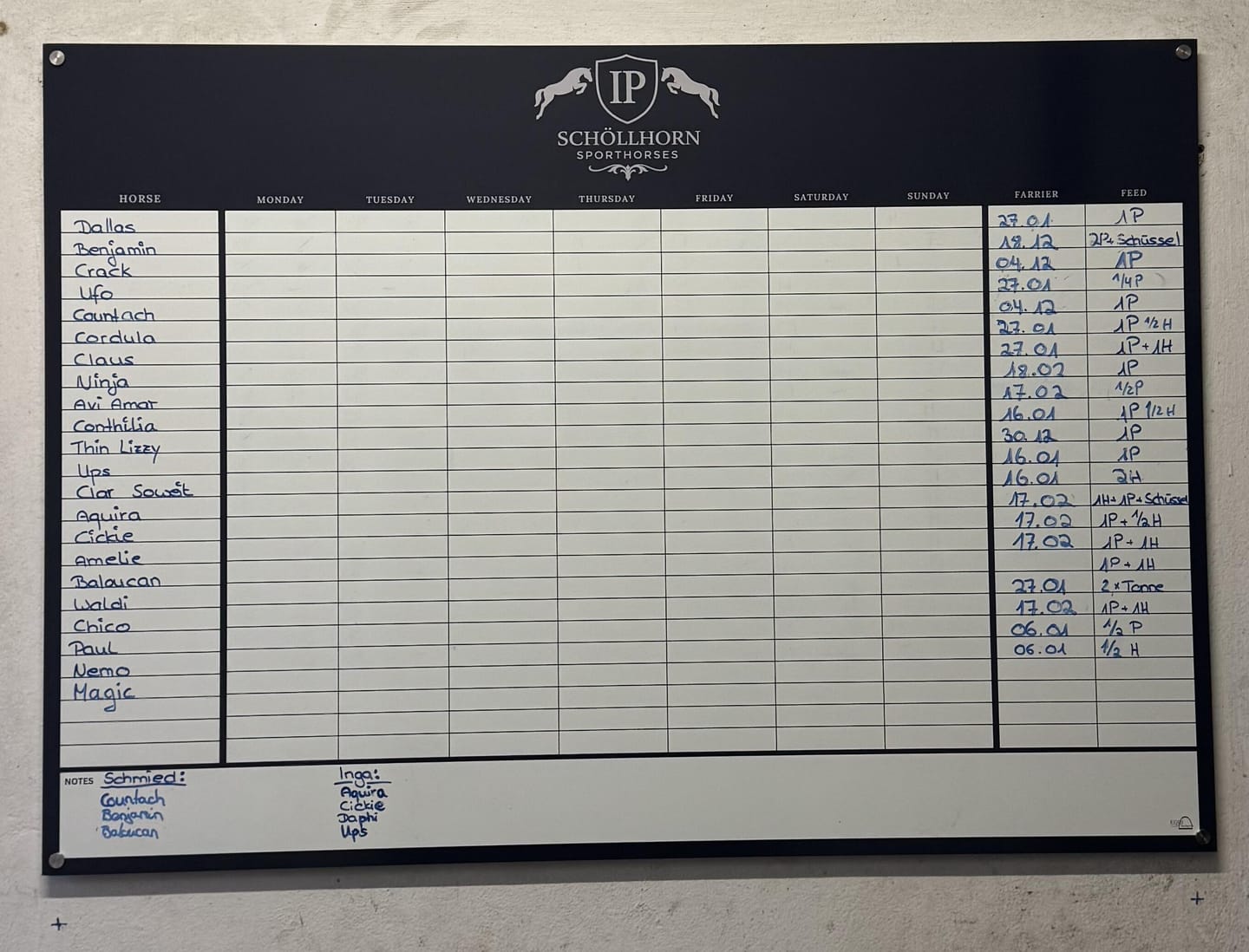 Customer photo review of individuelle Stalltafel / Whiteboard / Futterplan mit Logo