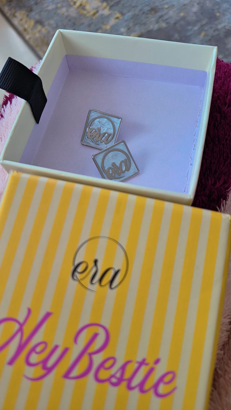 Customer photo review of Silver Pearl Square Earrings