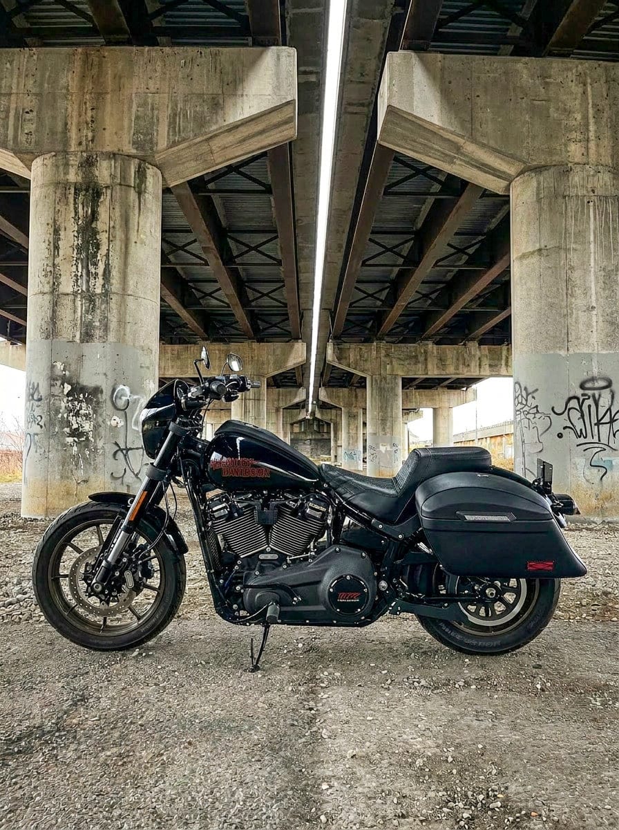 Customer photo review of 44L - Lamellar Stallion XL Leather Covered Hard Saddlebags For 2025+ Harley Softail Low Rider S FXLRS