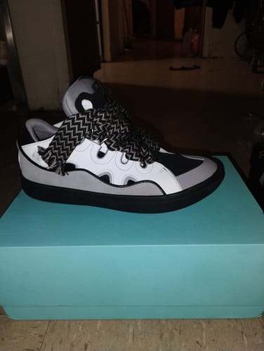 Customer photo review of Leather Curb Sneaker White & Grey