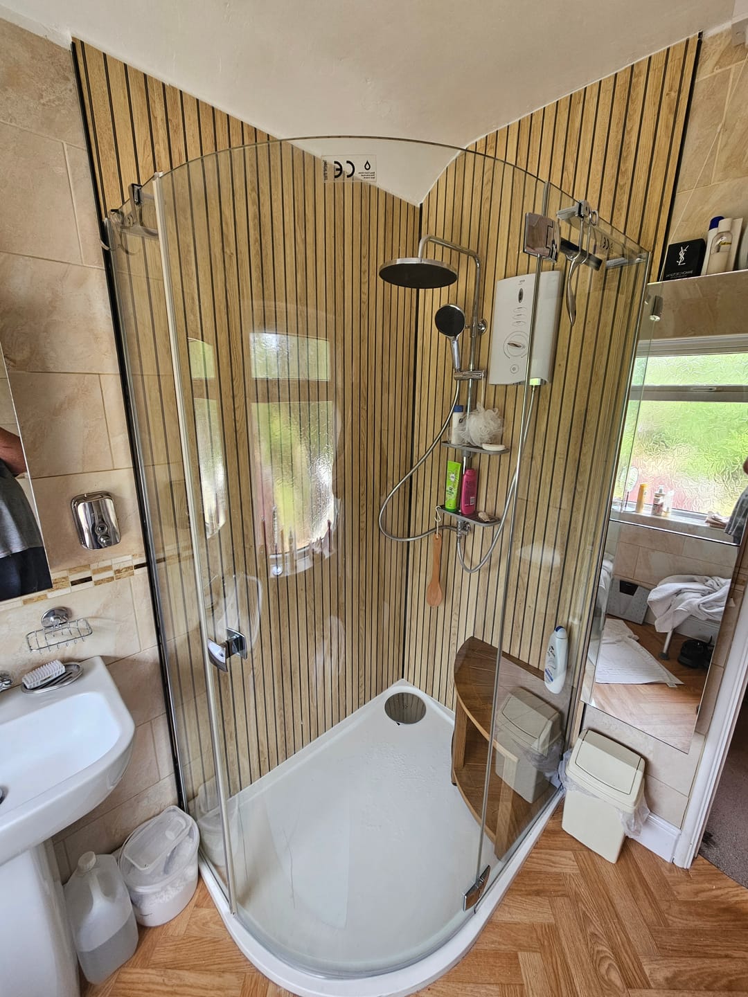 Customer photo review of Sivara Oak Slatted Wood Effect PVC Waterproof Shower Panel