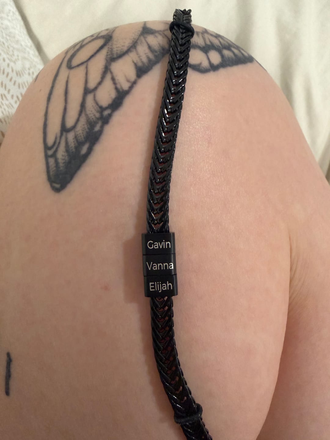 Customer photo review of Dan Bracelet With Kids’ Names- Black