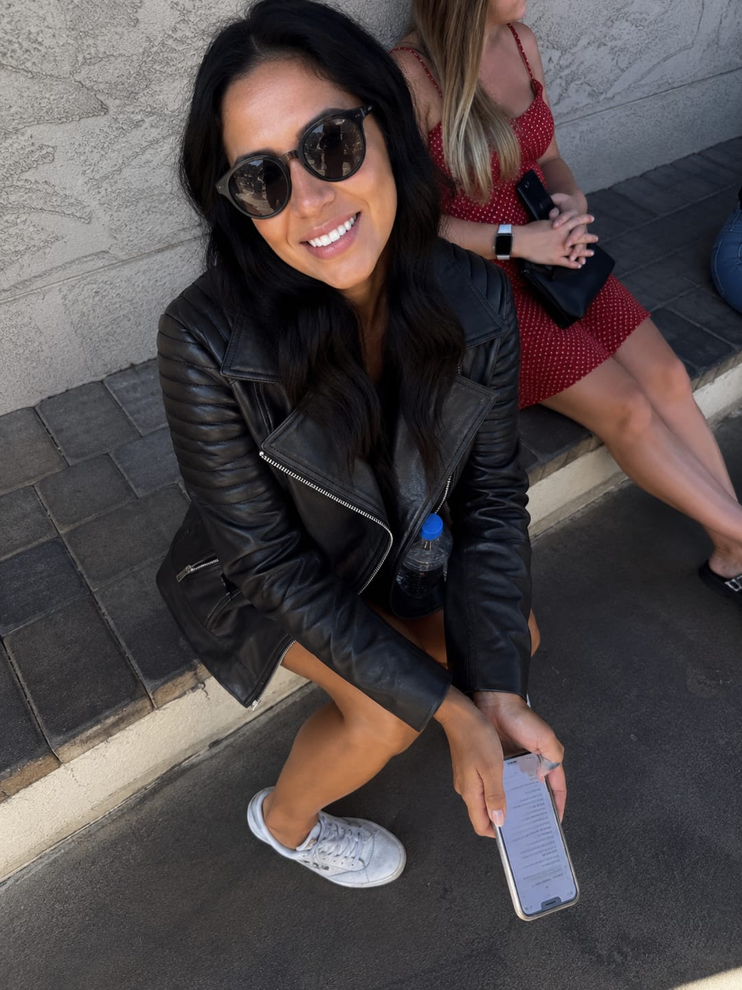 Customer photo review of Lyra Black Leather Ribbed Pattern Biker Jacket For Women