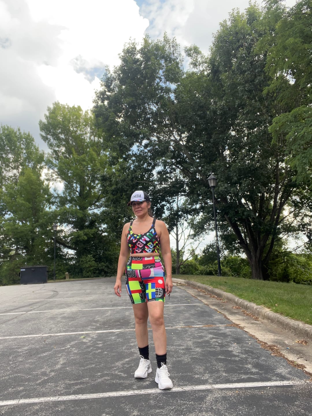 Customer photo review of Worldwide High Waisted Biker Shorts - Red/Blue