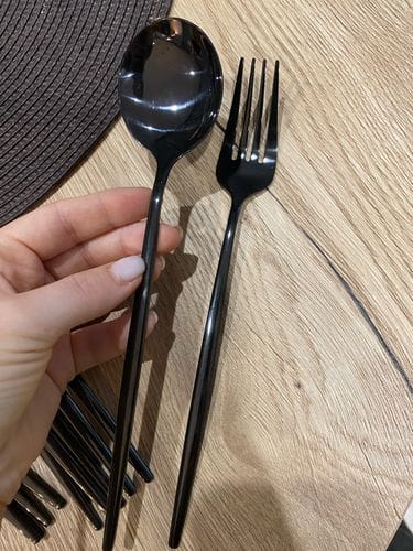 Customer photo review of Modern Black Flatware Set - 24 Piece