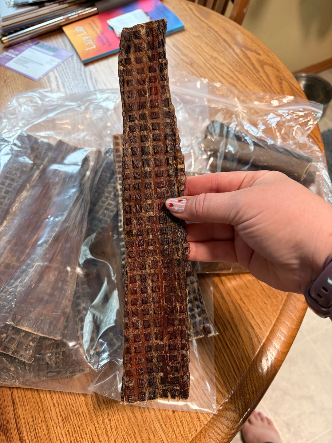 Customer photo review of Beef Gullet Jerky Strips