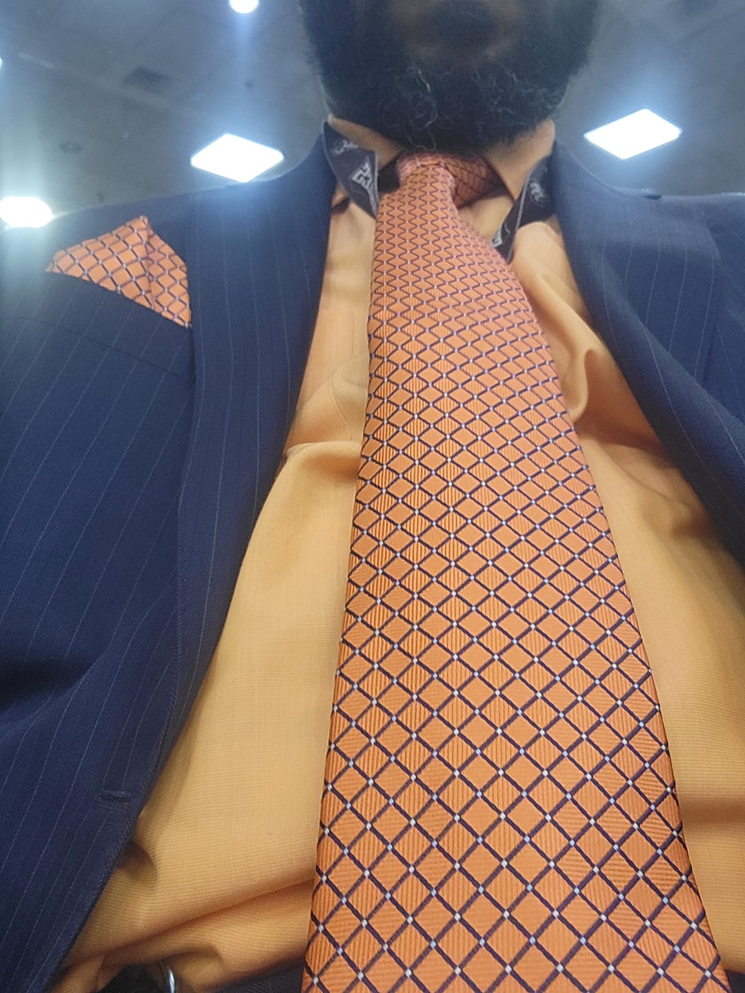 Customer photo review of Orange Plaid Men's Tie Pocket Square Cufflinks Set