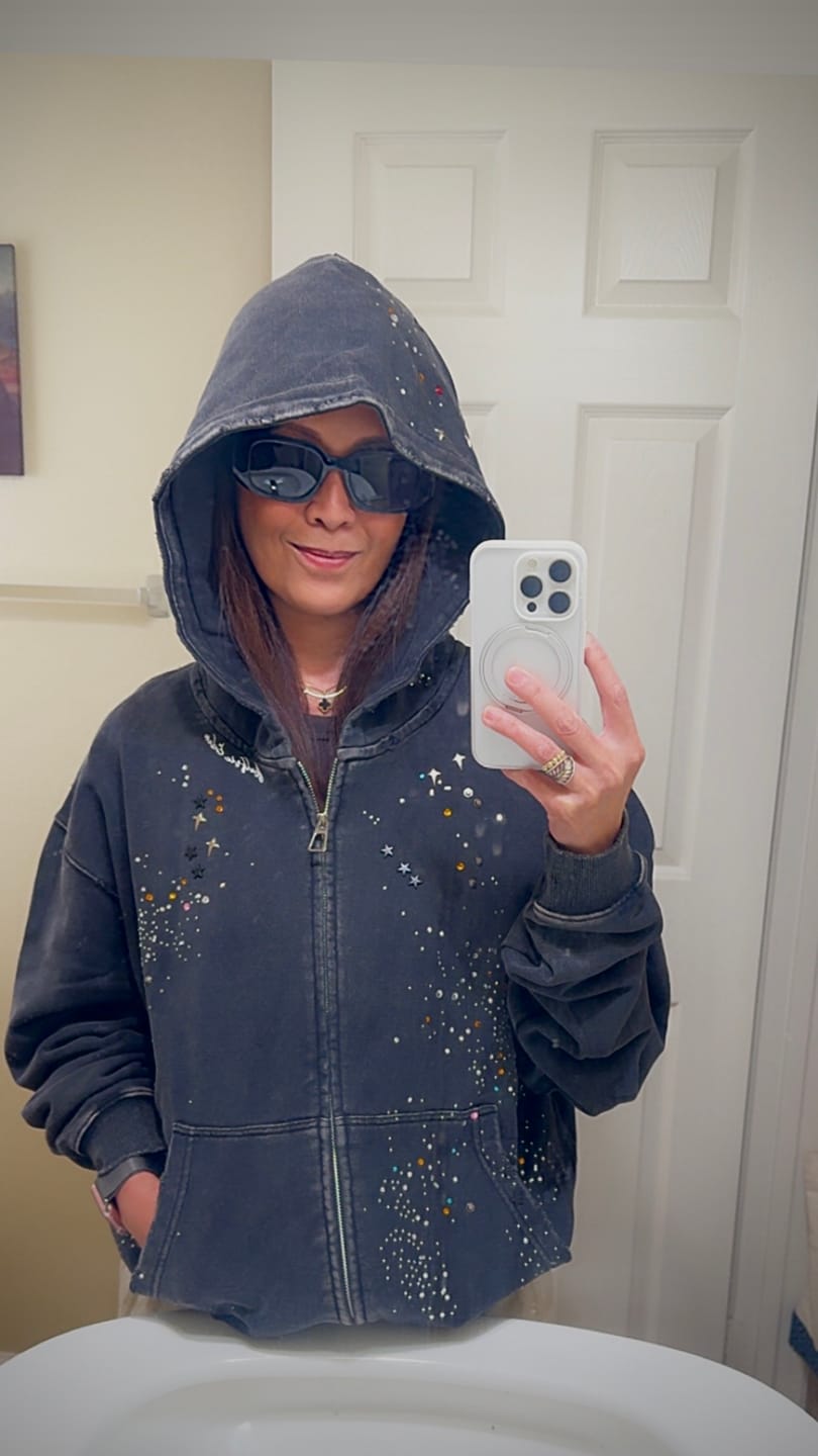 Customer photo review of Aelfric Eden Rhinestone Boxy Zip Up V302 Hoodie