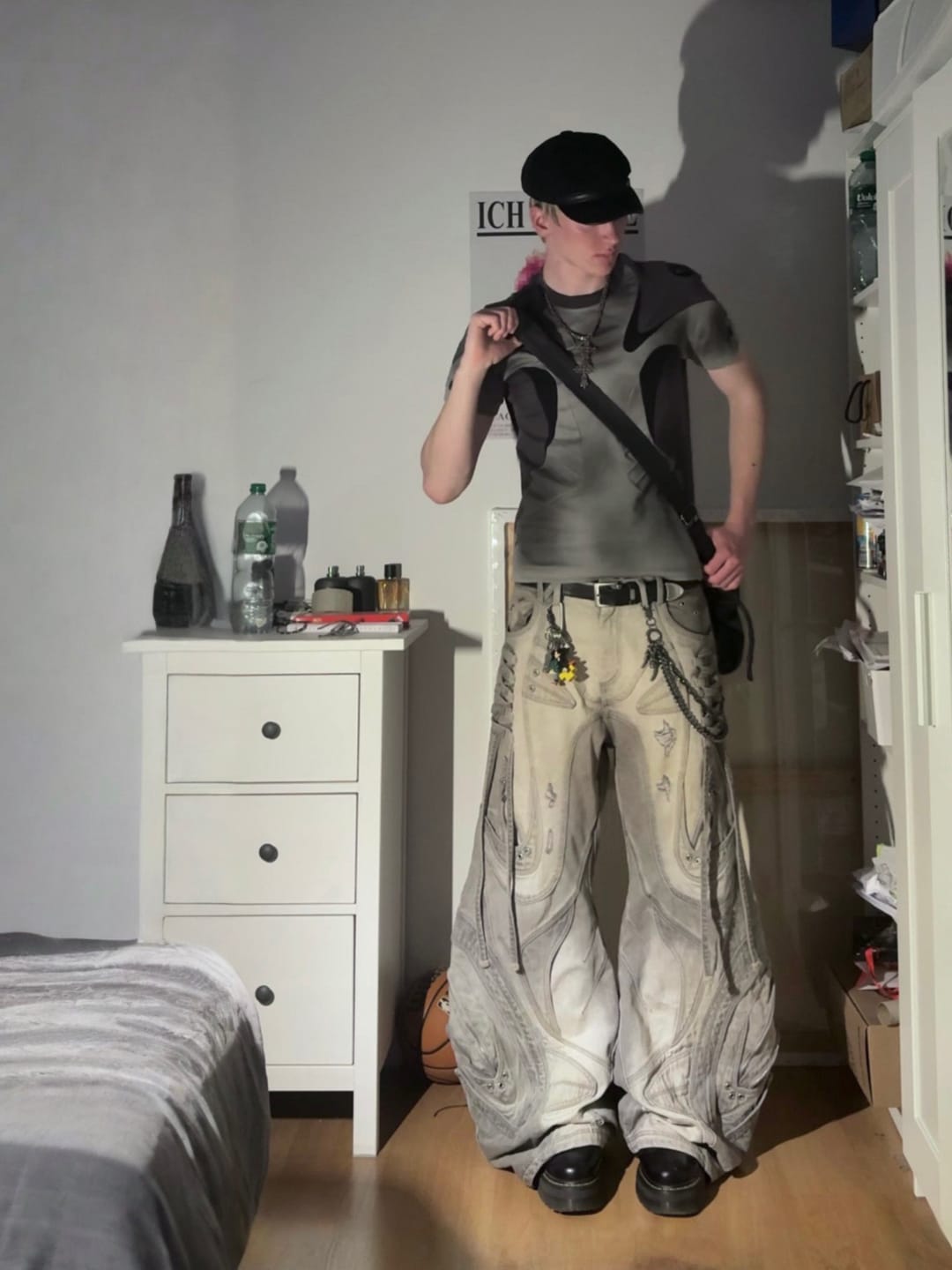 Customer photo review of Deconstructed Flared Patchwork Denim Jeans White