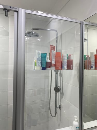 Customer photo review of Clear Acrylic Shower Shelf