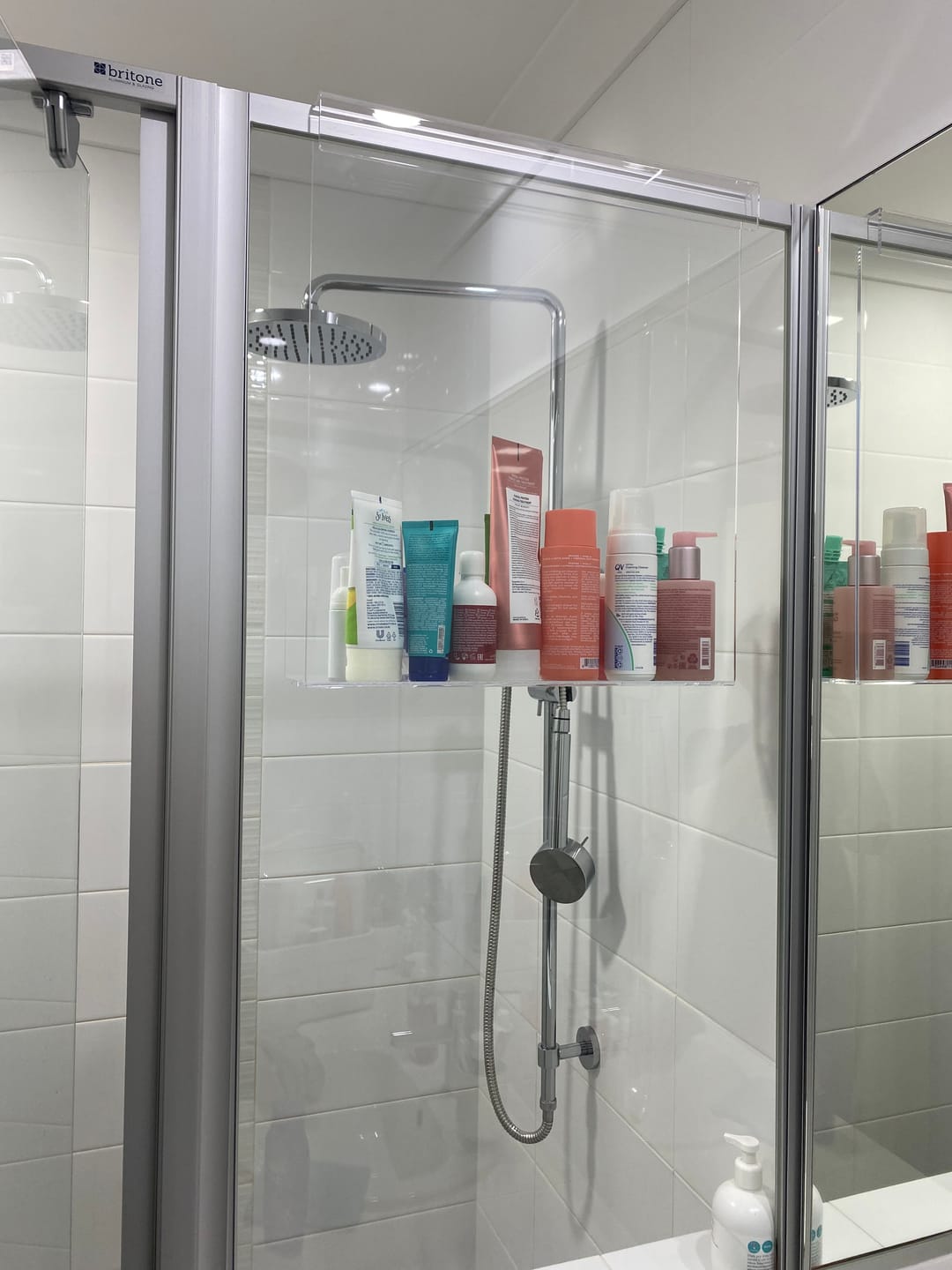 Customer photo review of Clear Acrylic Shower Shelf