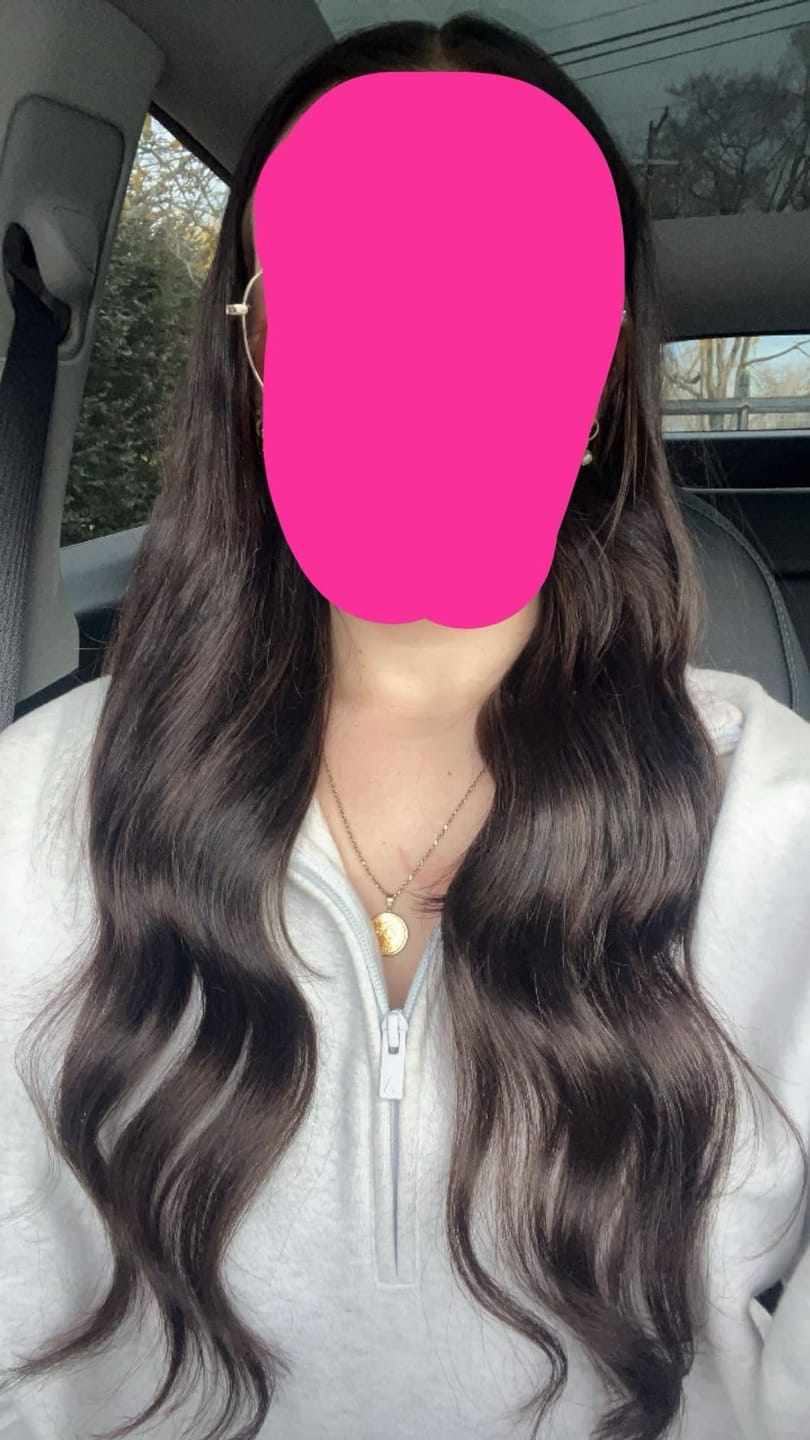 Customer photo review of Full Shine Virgin Genius Weft Hair Extensions Darkest Brown #2