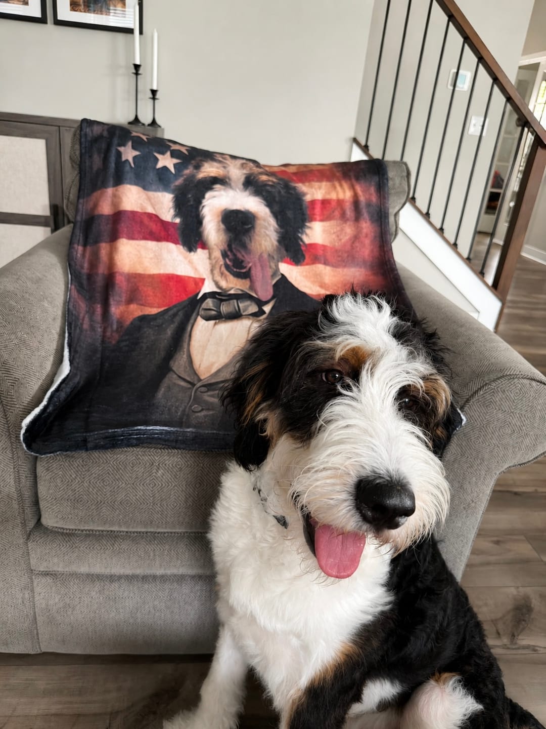 Customer photo review of The Patriot - Custom Pet Blanket