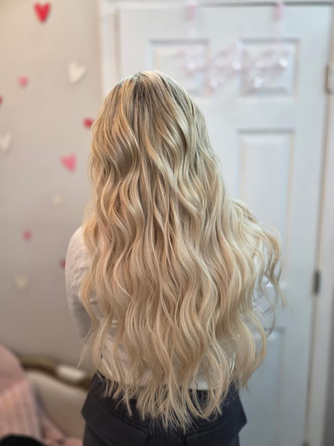 Customer photo review of Virgin Genius Weft Hair Extensions Balayage Blonde #18/22/60