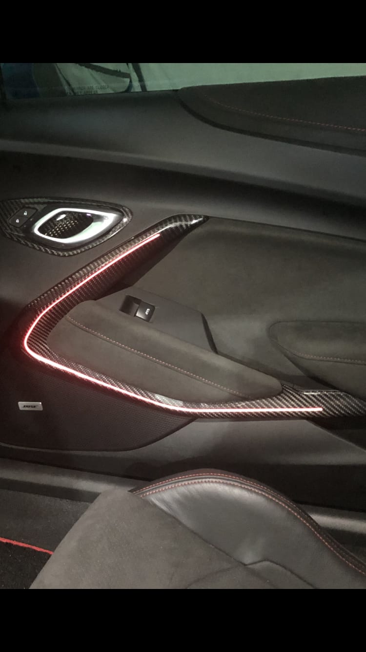 Customer photo review of 2016-2024 Camaro Real Carbon Fiber Interior Door Panel Chrome Trim Cover