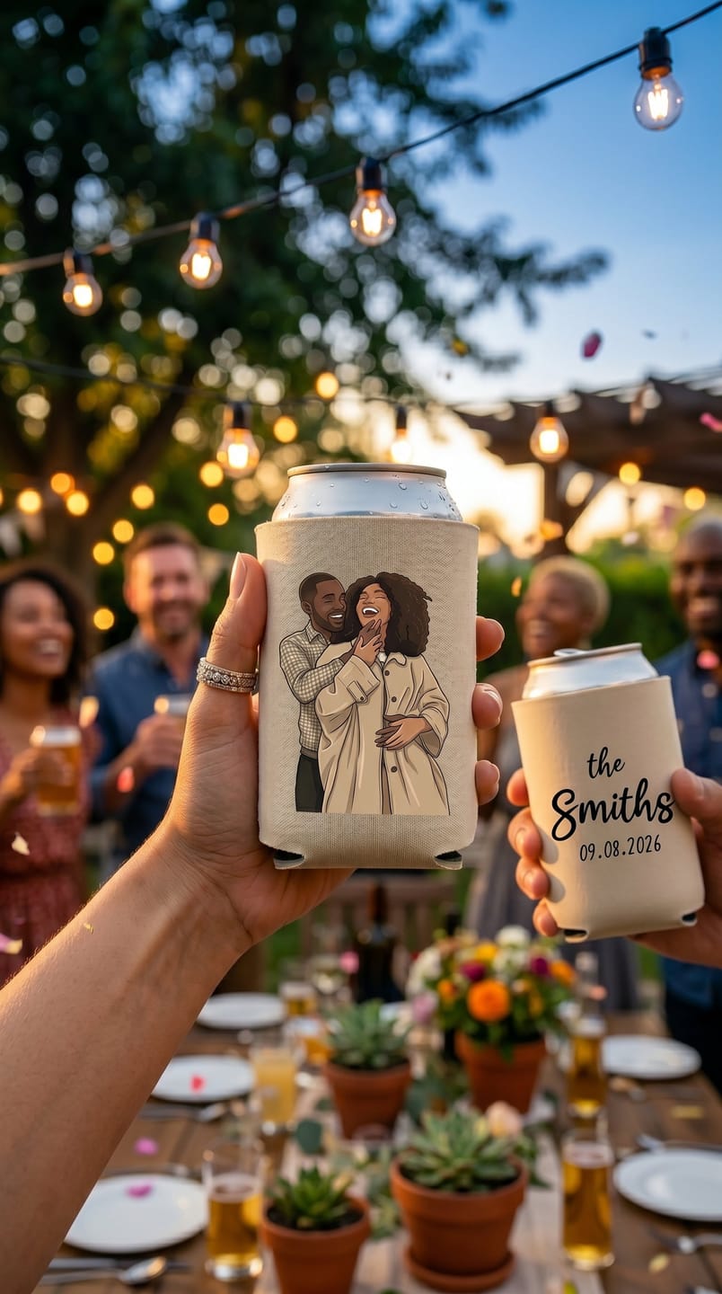 Customer photo review of Personalised Stubby Holders for Weddings