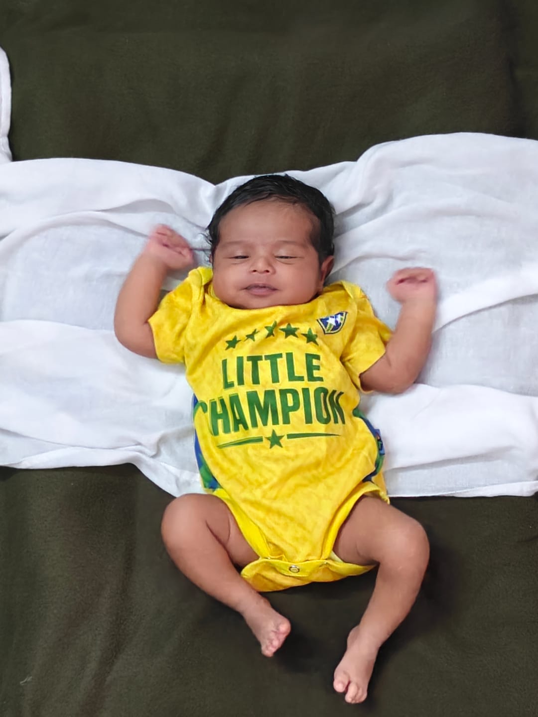 Customer photo review of Brazil Baby Soccer Jersey Romper – Personalized Football Fan Outfit for Babies