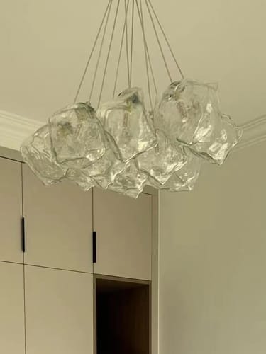 Customer photo review of 13-Light Modern Chrome Ice Cube Glass Cluster Chandelier