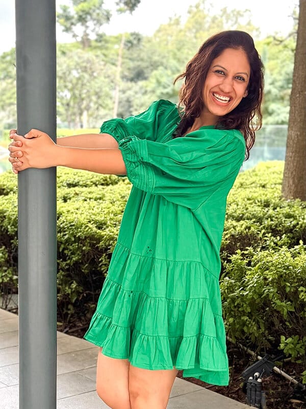 Customer photo review of Anna Forest Green Cotton Midi Dress