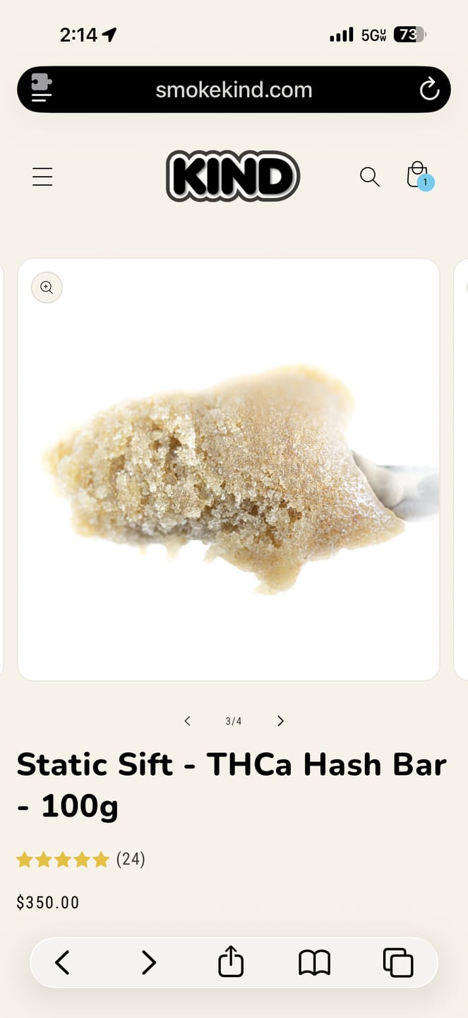 Customer photo review of Static Sift - THCa Hash Bar - 100g
