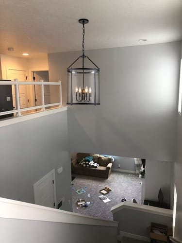 Customer photo review of 4-Light Modern Farmhouse Round Glass Lantern Chandelier