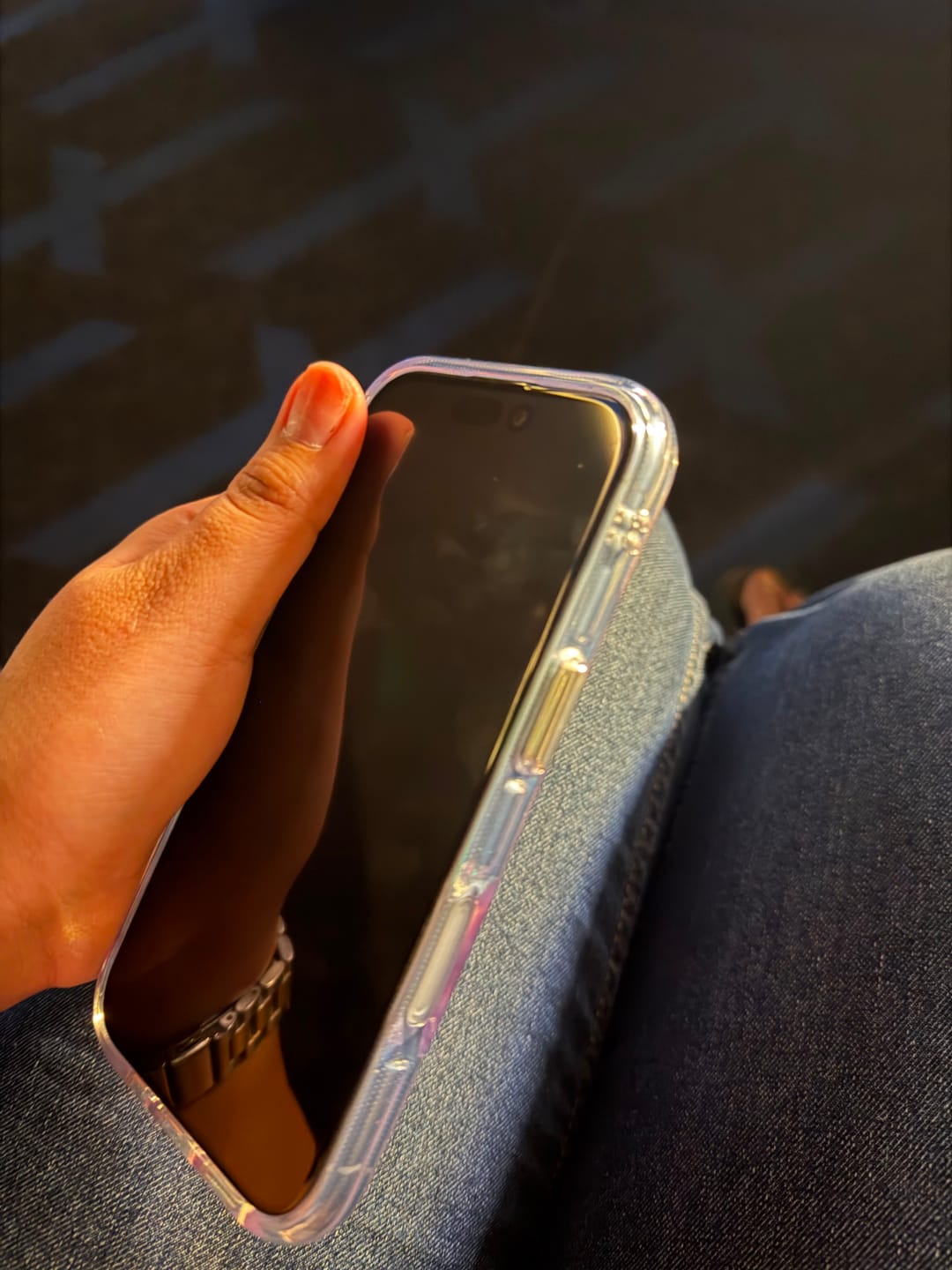 Customer photo review of Pastel Plaid Transparent iPhone Case With Charm Strap