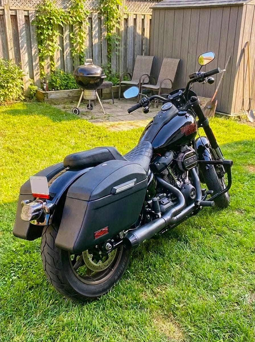 Customer photo review of 44L - Lamellar Stallion XL Leather Covered Hard Saddlebags For 2025+ Harley Softail Low Rider S FXLRS