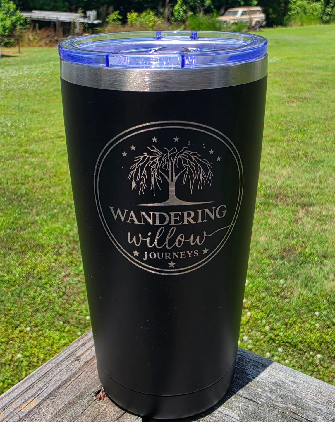 Customer photo review of $5 Sample - Custom 20 oz Tumbler with your Business Logo Engraved - Great Test Before Bulk Volume Order!