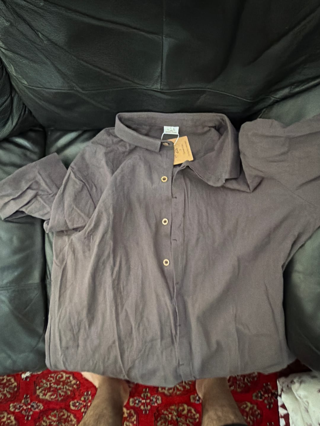 Customer photo review of Buddha Stones Men's Shirt Solid Color Lapel Top Long Sleeve Comfy Button Crease Cotton Linen Shirt