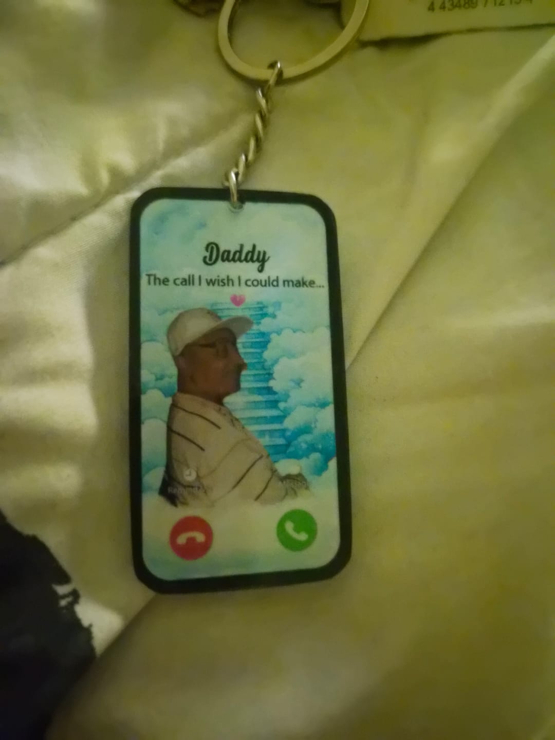 Customer photo review of The Call I Wish I Could Take Memorial Sympathy Gift Remembrance Keepsake Photo Personalized Acrylic Keychain