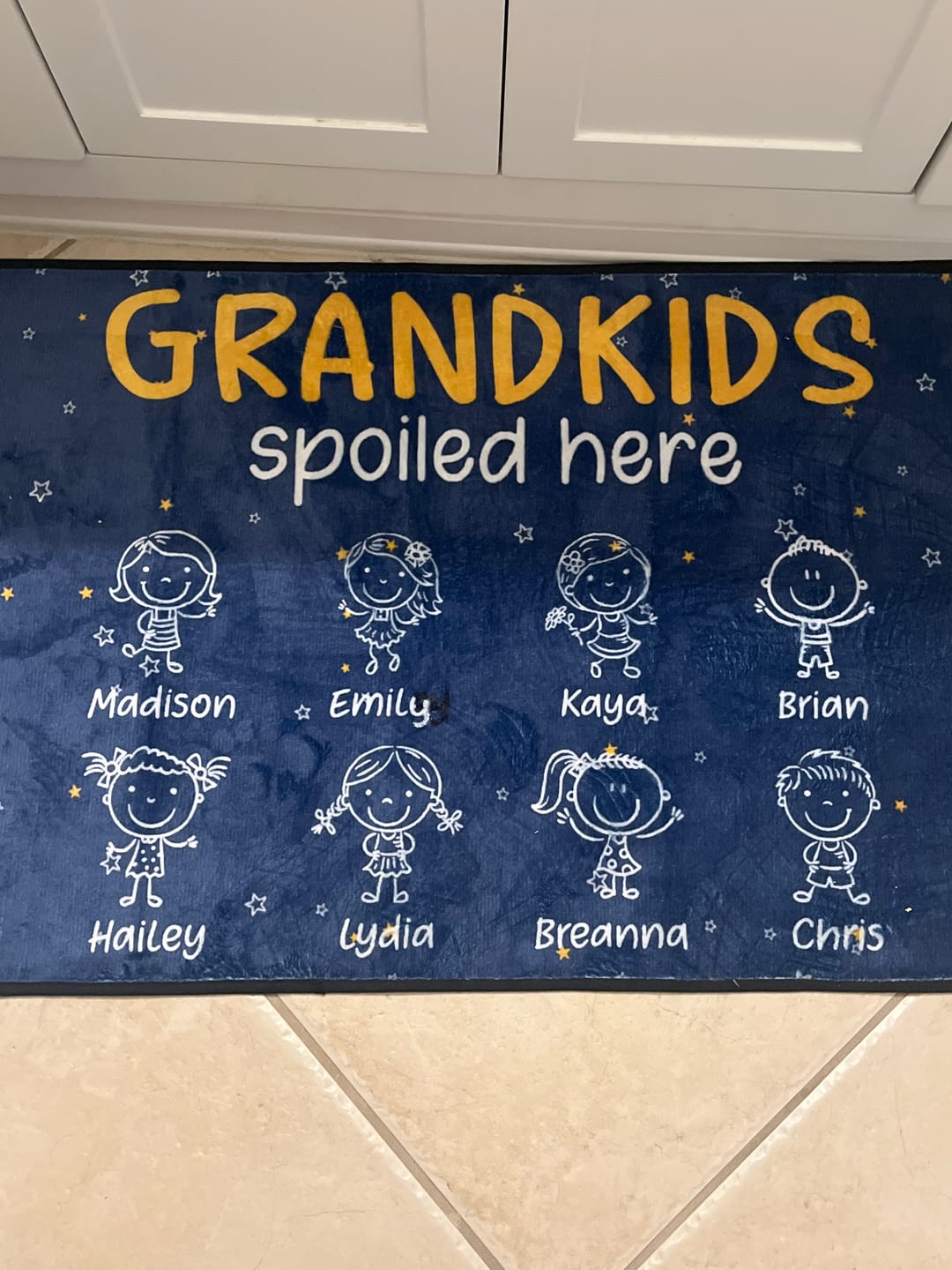 Customer photo review of Grandkids Spoiled Here Doodle - Personalized Doormat