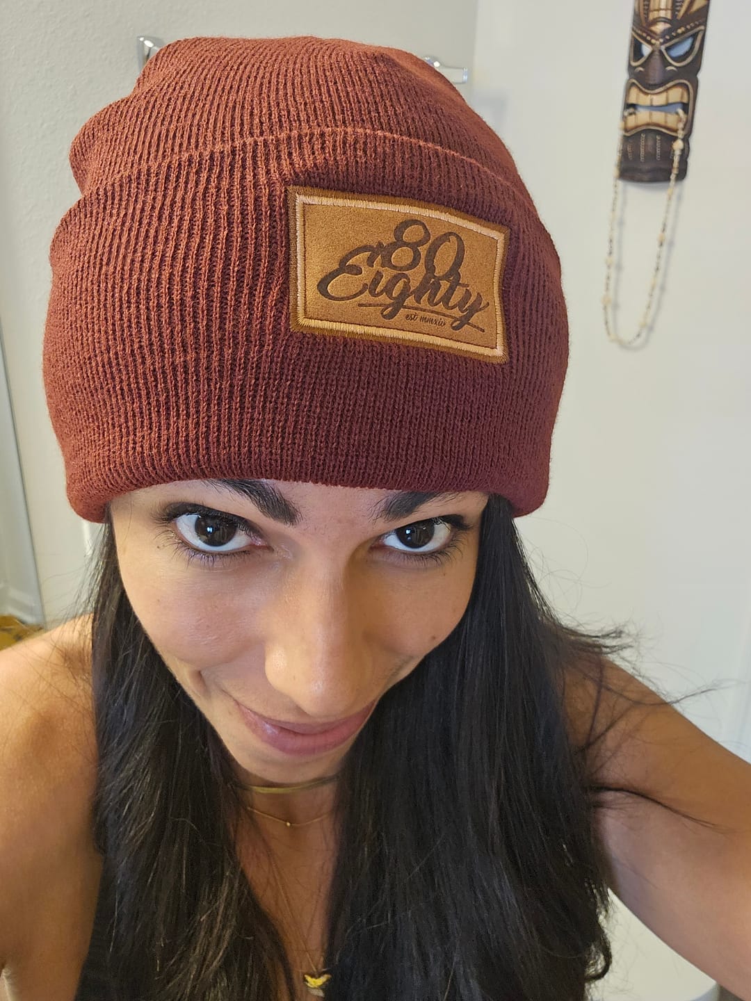 Customer photo review of 80eighty® Maroon Patch Beanie