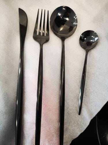Customer photo review of Modern Black Flatware Set - 24 Piece