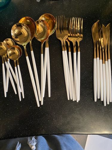 Customer photo review of Modern Golden Flatware Sets - 24 Piece