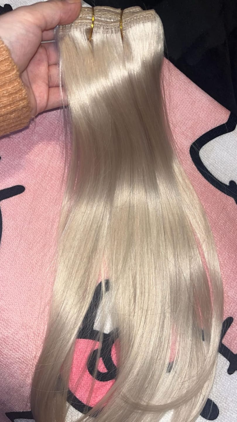 Customer photo review of Good Virgin Machine Weft Brazilian 100% Human Hair Sew In Bundles White Blonde (#1000)