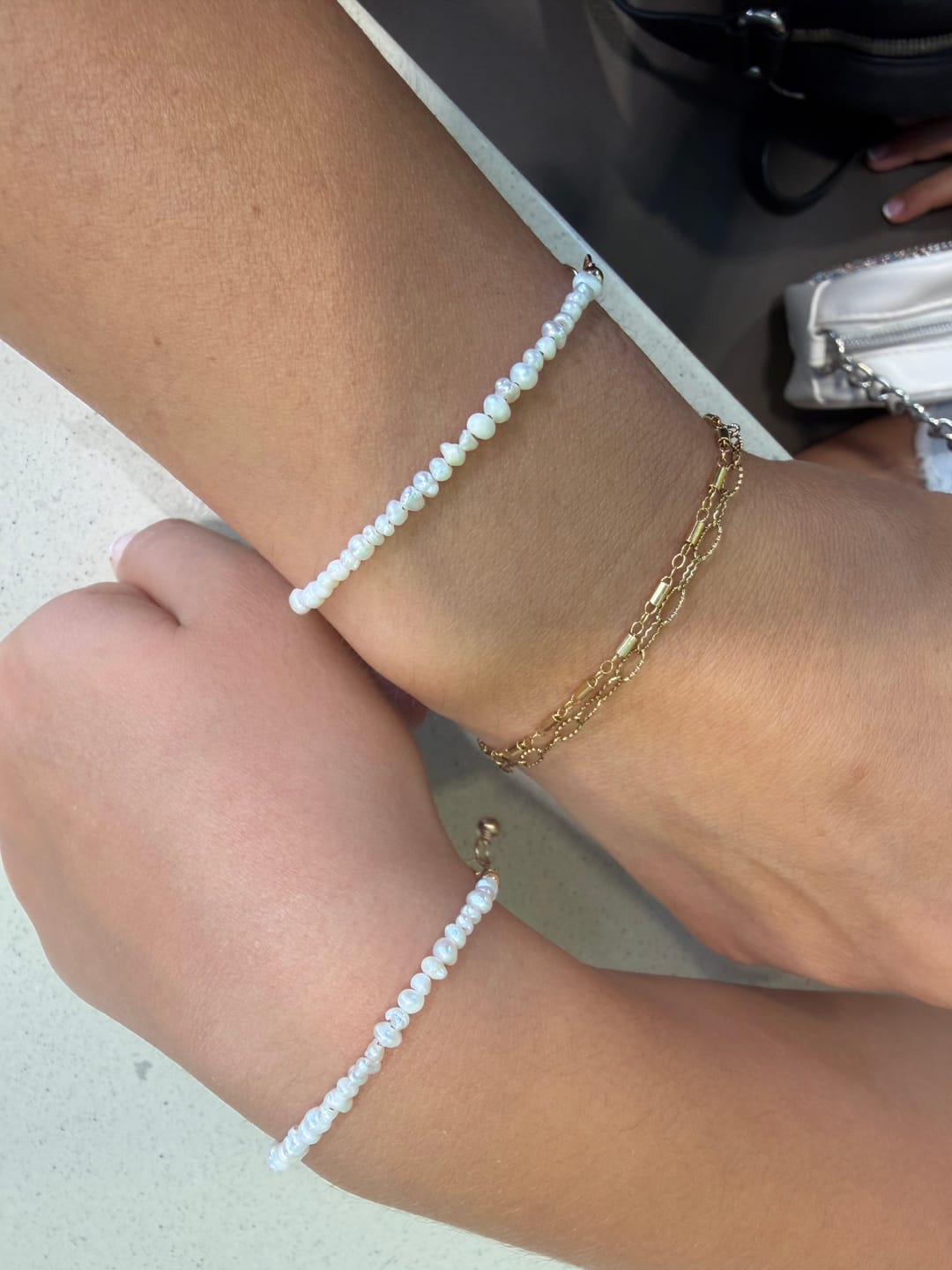 Customer photo review of Mini Freshwater Pearl Mom + Mini Bracelet Set (2MM Beads)