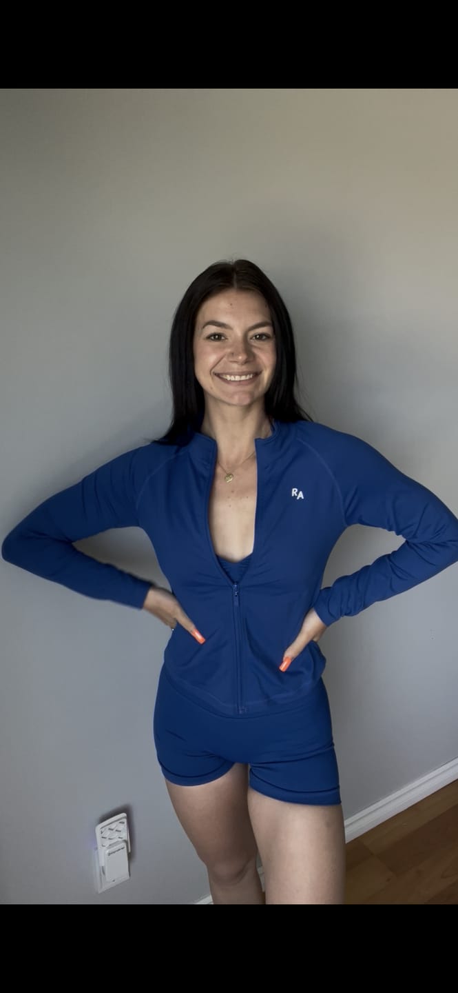 Customer photo review of Cobalt Crush Zippy Jacket