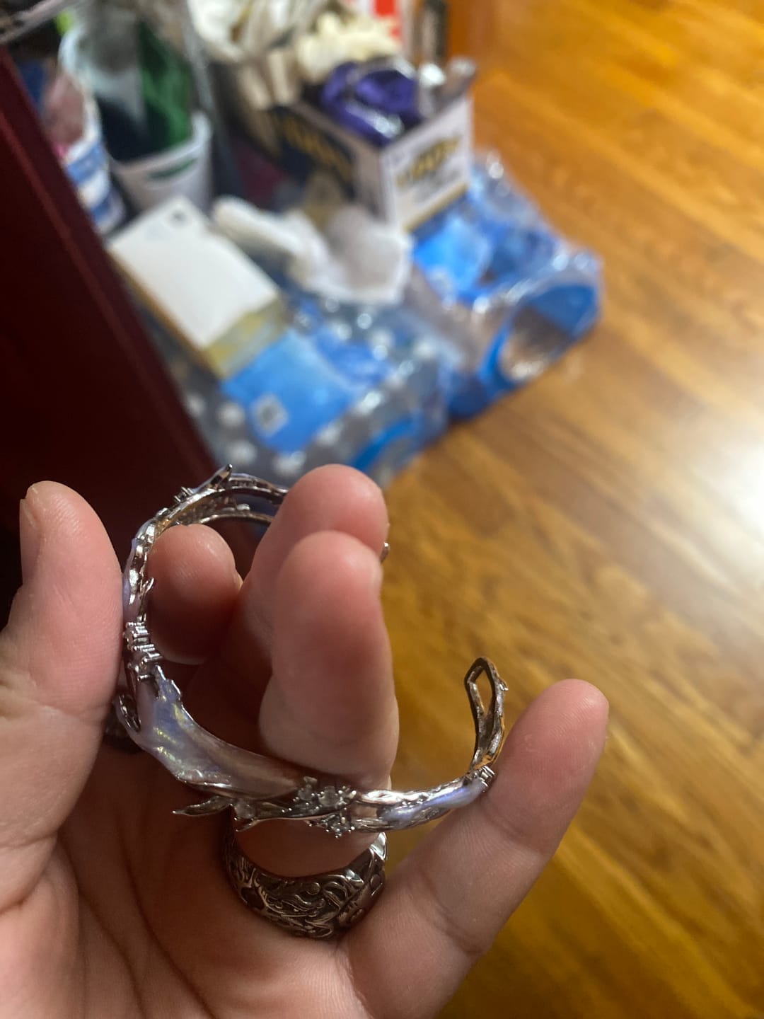 Customer photo review of "ATLANTIS" Platinum Plated Statement Whale & Pearl Cuff Bangle Bracelet