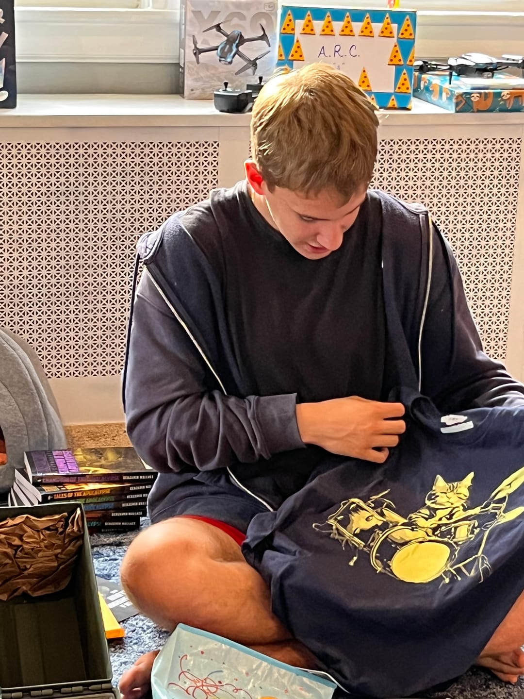 Customer photo review of Cat Drums T-Shirt