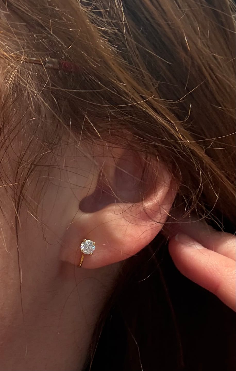 Customer photo review of Stay Close Moissanite Hoops