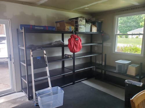 Customer photo review of REIBII 60"W x 72"H Industrial Garage Shelving, 3000LBS Heavy Duty Storage Shelves, Adjustable Metal Shelving for Basement Warehouse