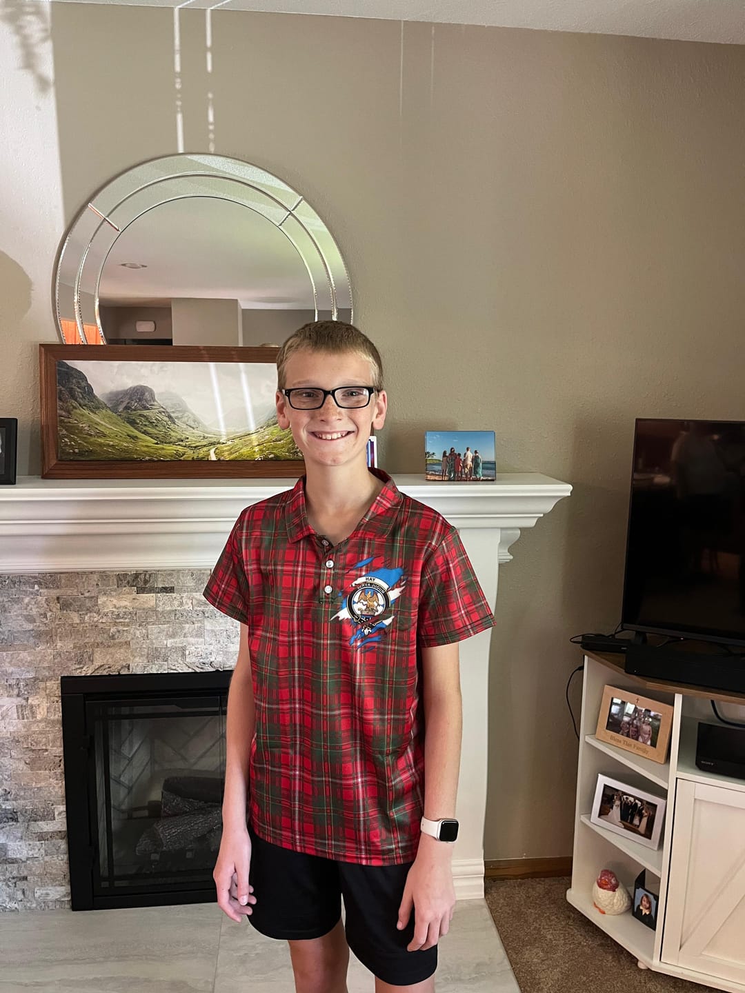 Customer photo review of Hay Clan Tartan Christmas Sweatshirt with Family Crest