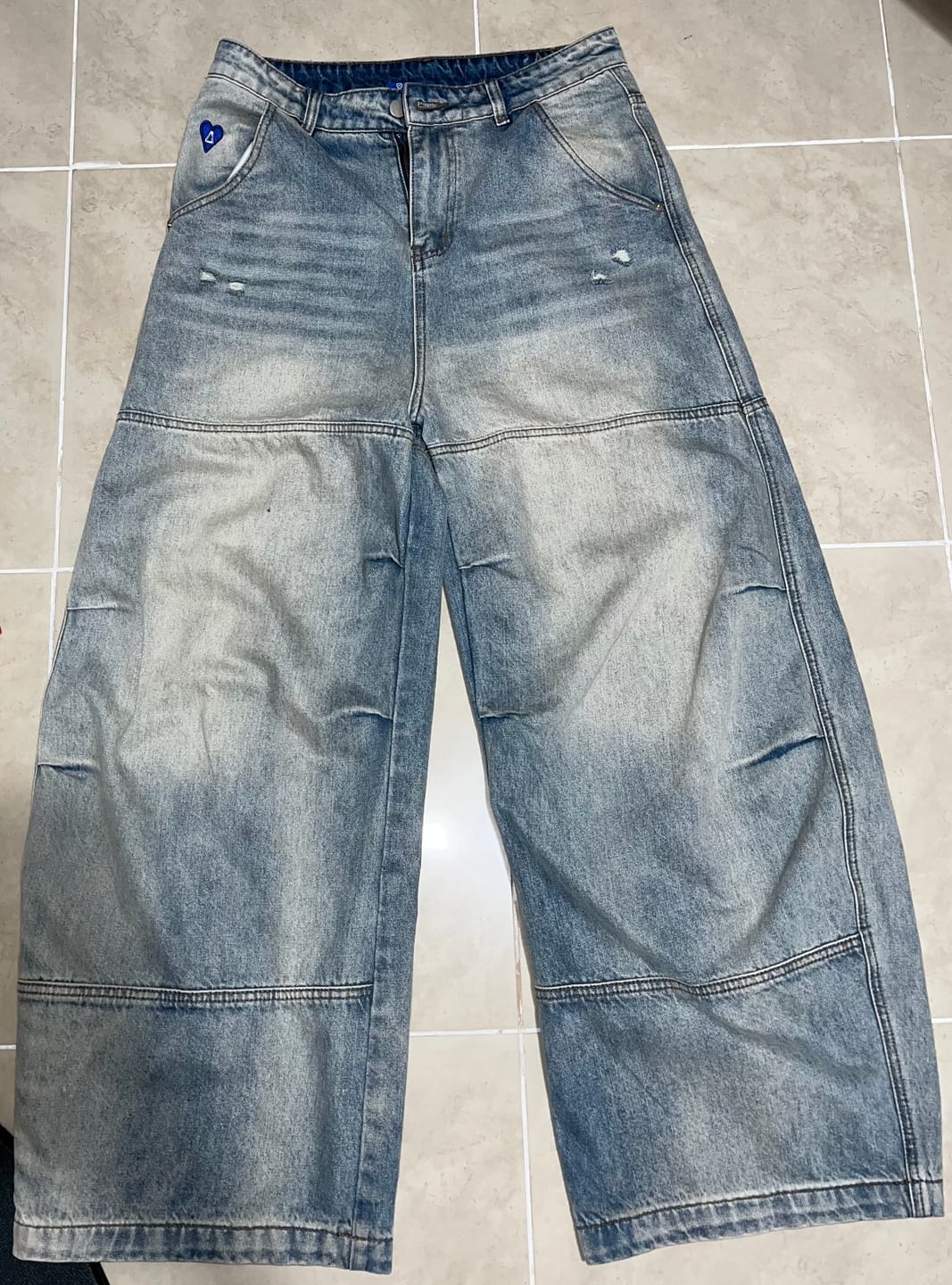 Customer photo review of Aelfric Eden Washed Panel Baggy Barrel Jeans