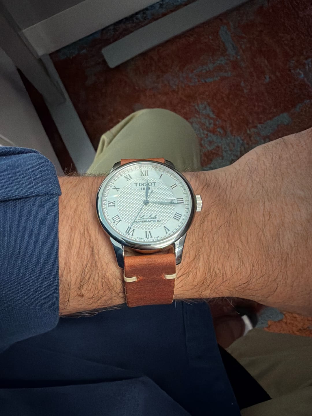 Customer photo review of Horween English Tan Dublin Leather Watch Strap, Natural Thread