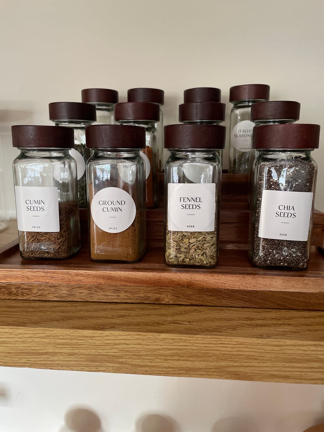 Customer photo review of Set of 12 120ML Glass Spice Jar with Acacia Lid