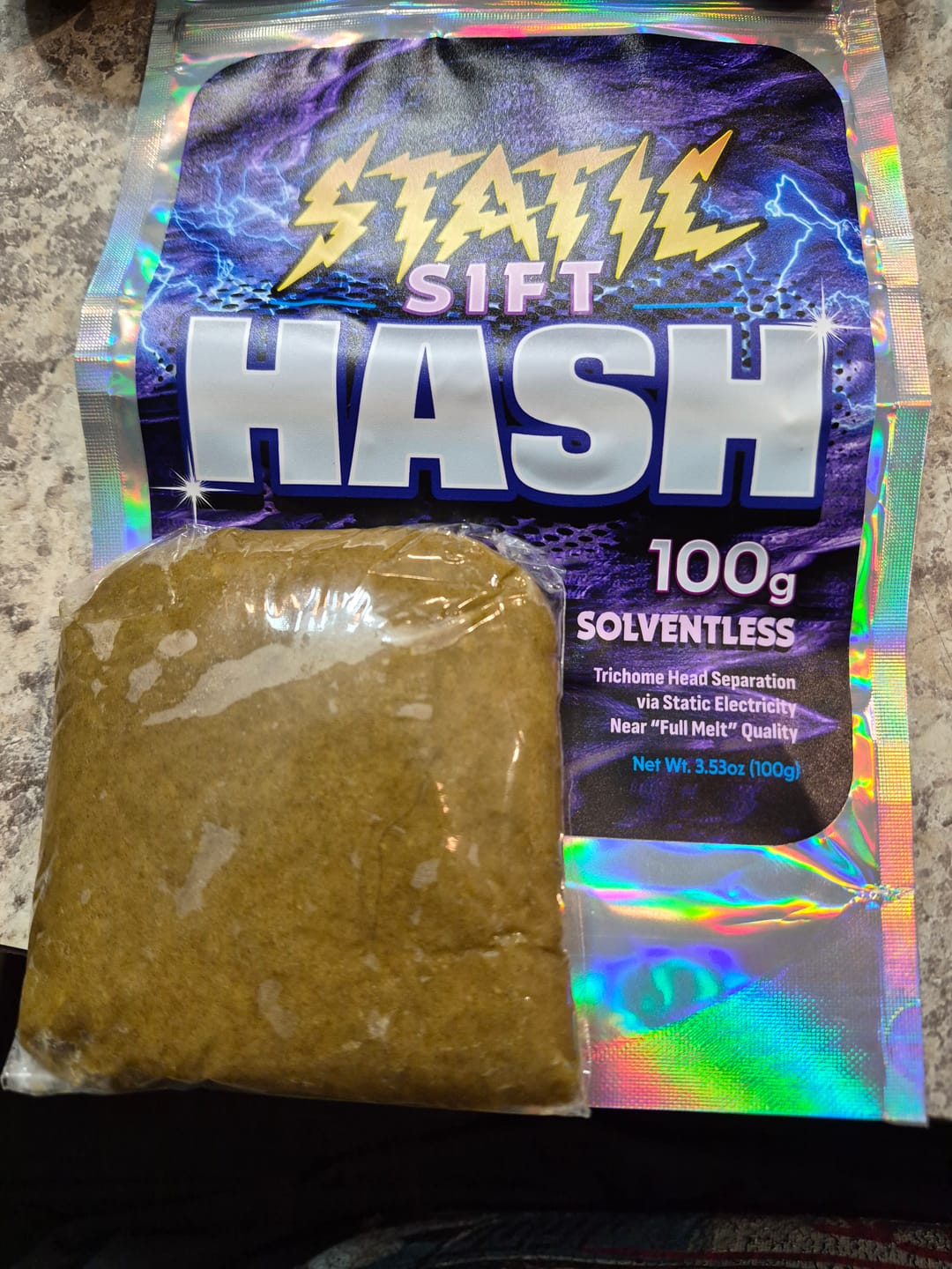 Customer photo review of Static Sift - THCa Hash Bar - 100g