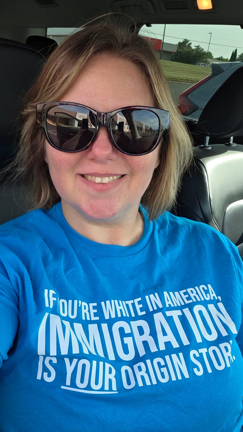 Customer photo review of If you're white in America, IMMIGRATION is your origin story Unisex Tee