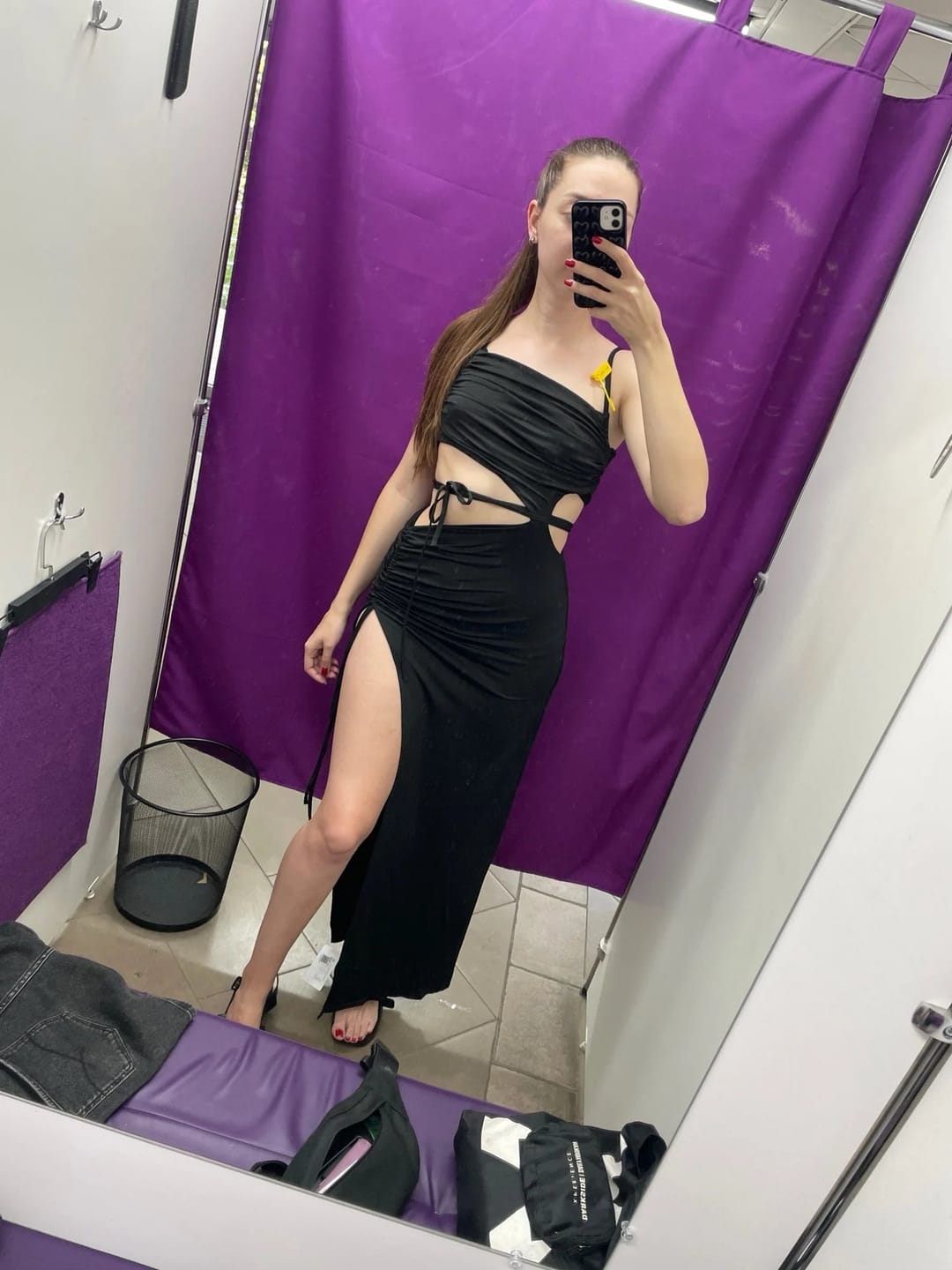 Customer photo review of Beatrice Ruched Cut-out Waist Maxi Dress